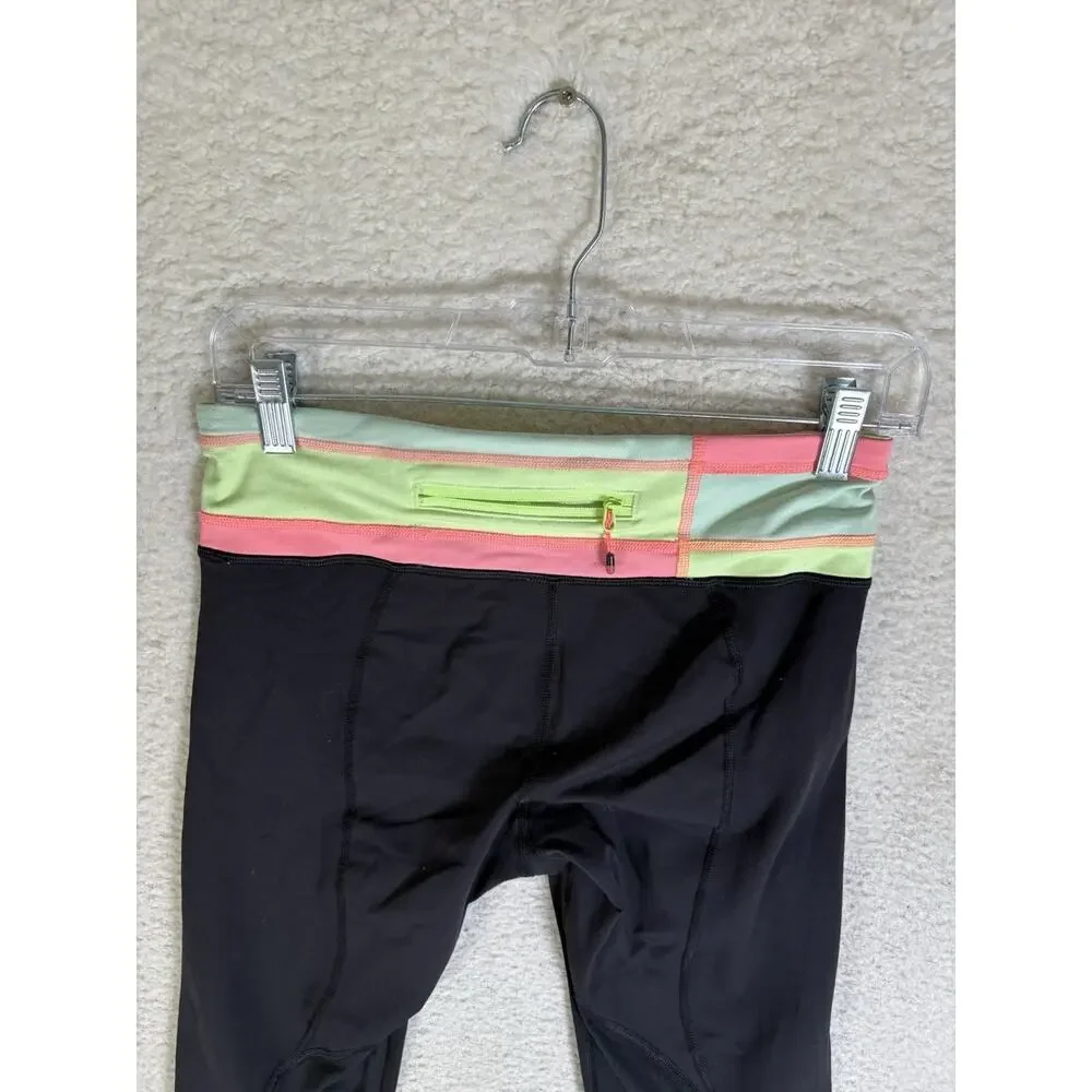 Lululemon Run Inspire Crop II Leggings Womens 6 Black Colorblock Waistband